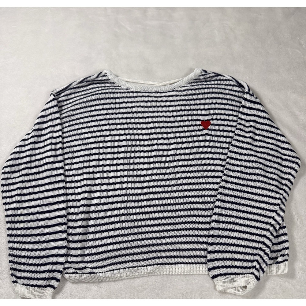 Molly Bracken Striped Sweater XL Red Heart French Style Knit Top Classic Beach